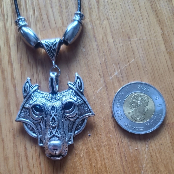 Handmade Necklace with Wolf and Tibetan Silver Beads - Picture 2 of 6